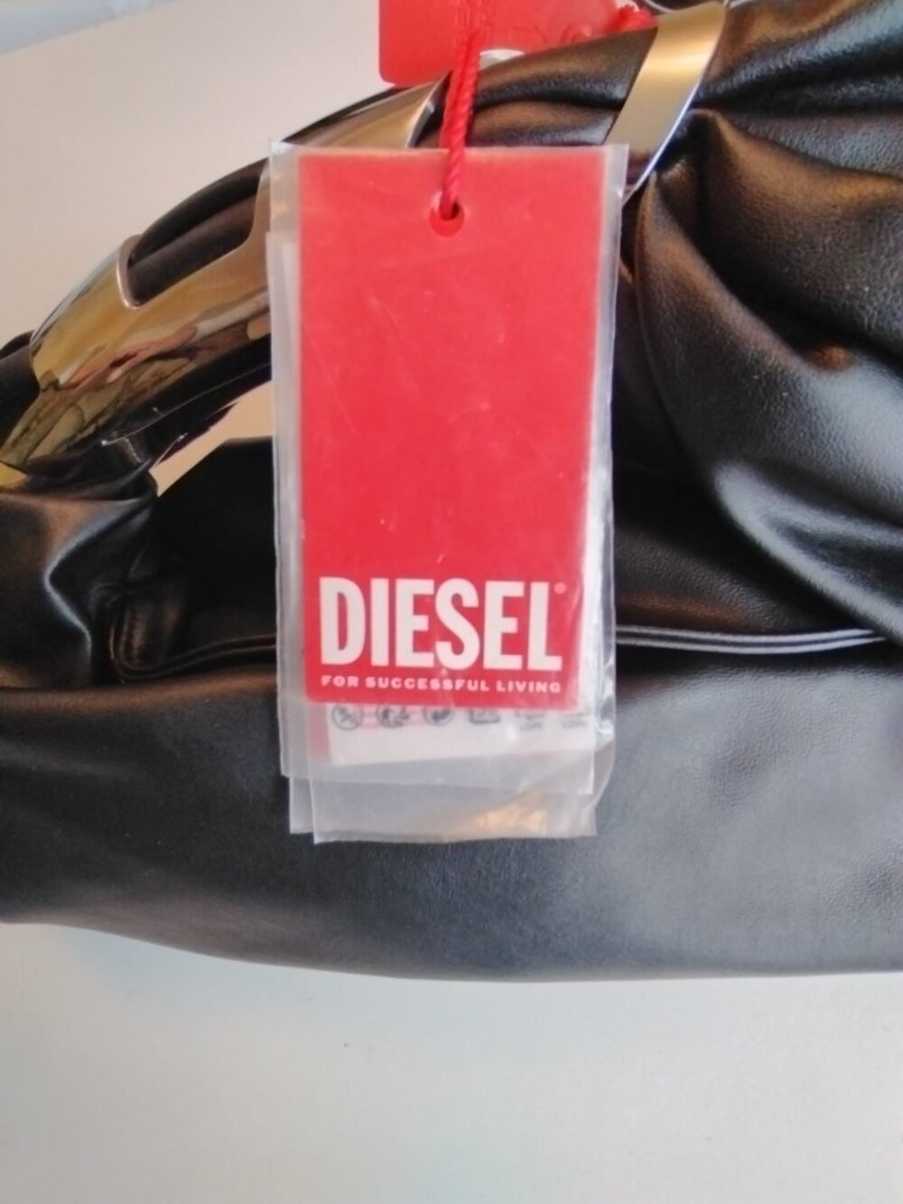 NWT Diesel Grab-D Hobo S Handbag - Black Leather with Metal Handle - Picture 9 of 14